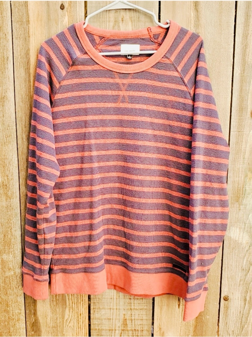 Civil Society Coral and Gray striped Crewneck